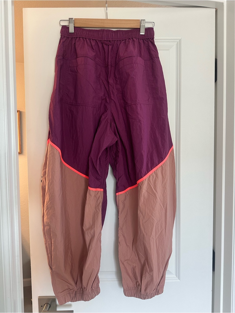 NWT XS Free People Colorblock Track Pants Joggers in Plum & Taupe with Neon Trim - Picture 5 of 6